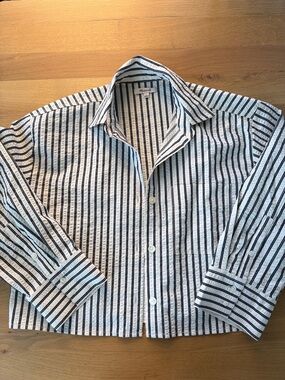 Madewell Striped Long-Sleeve Button-Up Shirt - White & Navy